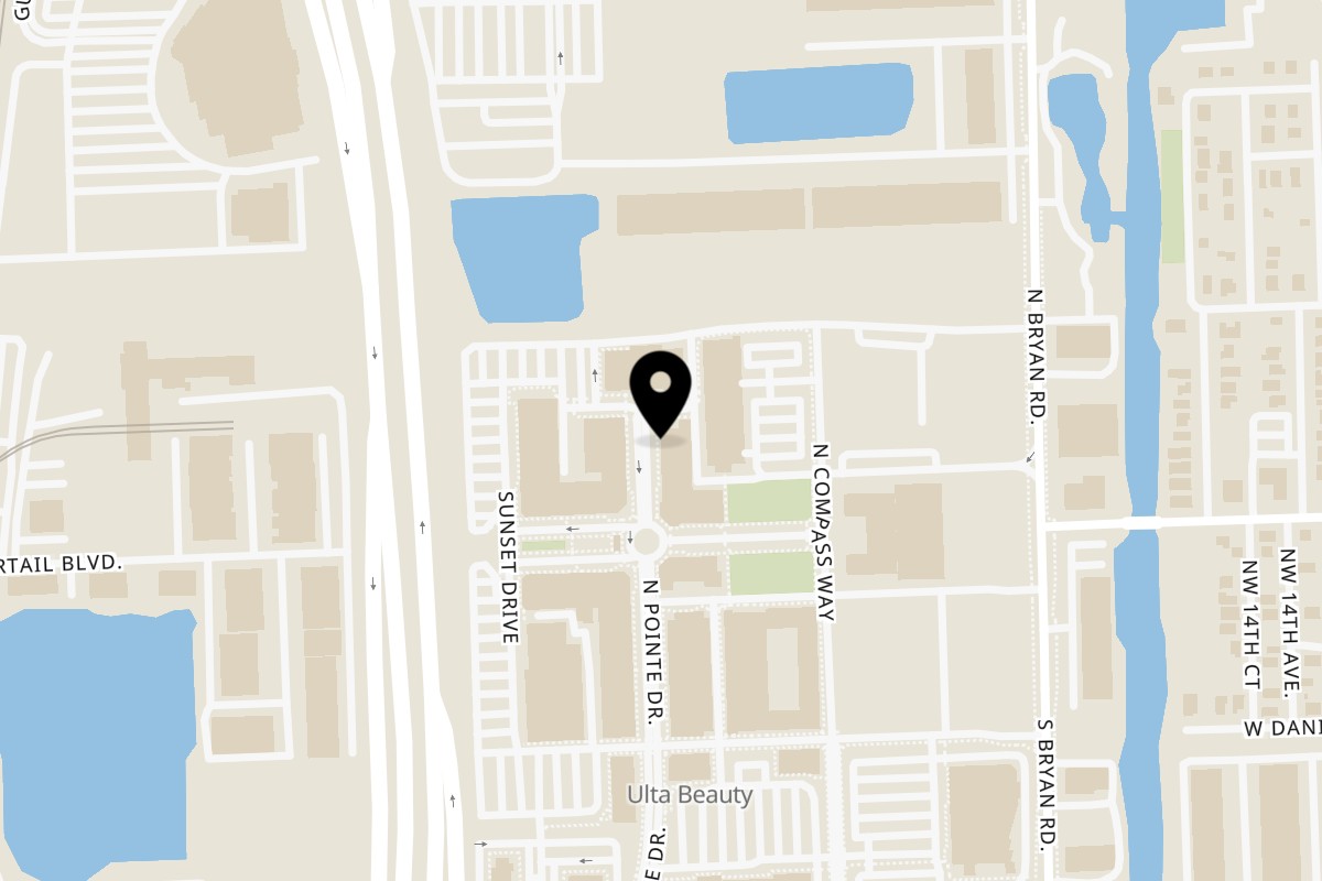 Map showing the location of Sirocco Mediterranean Restaurant & Lounge Dania Pointe on 170 N Pointe Dr in Dania Beach